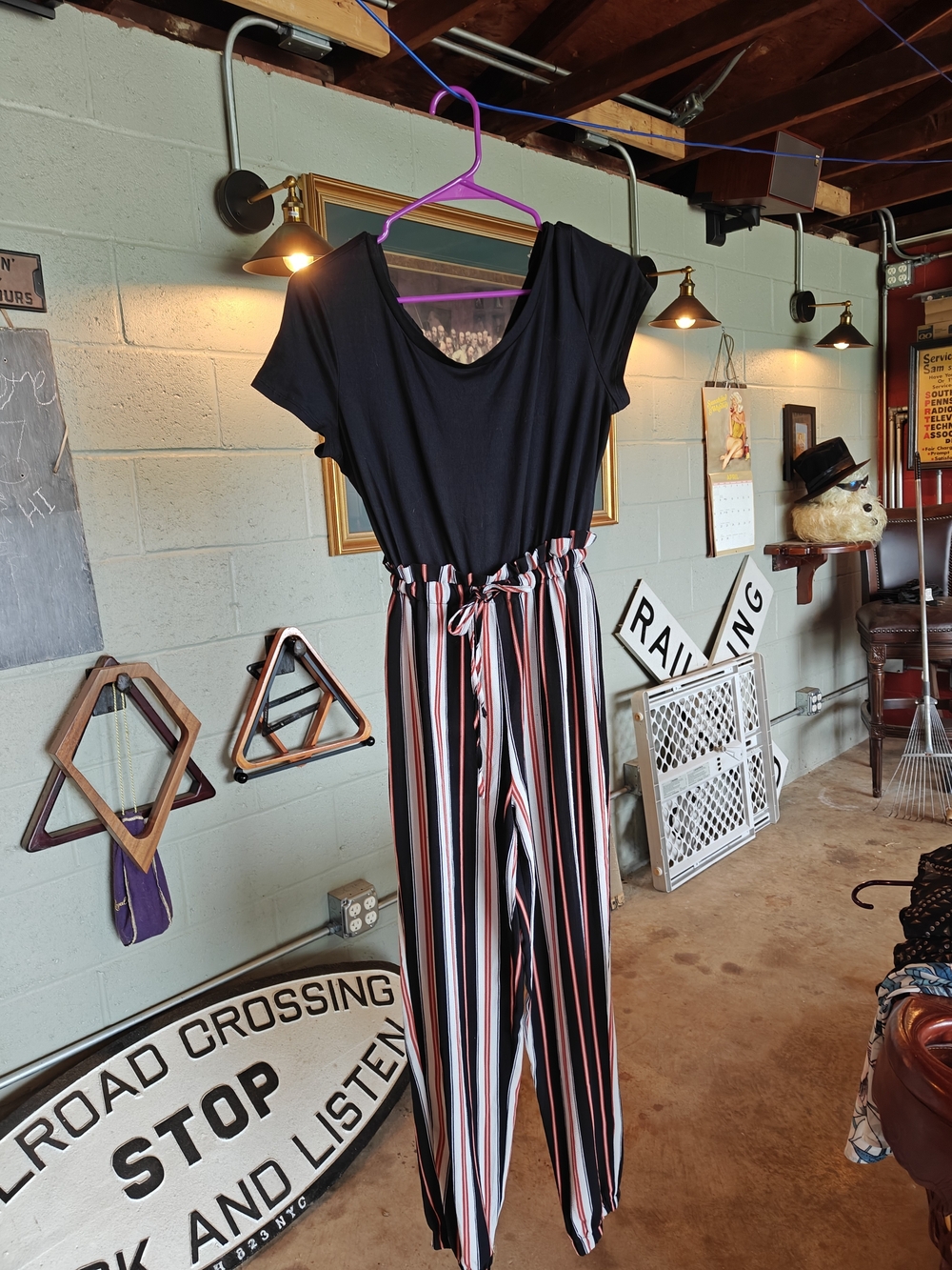 Memorial Day Sale! bailey blue Black Bodice Striped Wide-Leg Jumpsuit